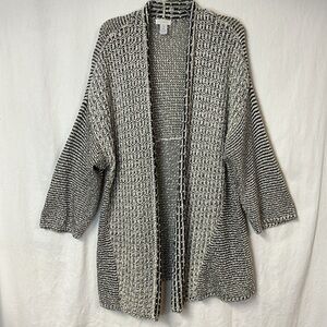 Chico’s Women’s Cardigan Open Front Size XL/3 Black Cream 3/4 Sleeve